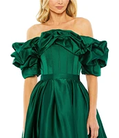 Mac Duggal Ruffle Off The Shoulder Short Sleeve Gathered Cocktail Dress