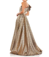 Mac Duggal Ruffle One Shoulder Metallic Ballgown