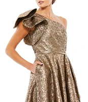 Mac Duggal Ruffle One Shoulder Metallic Ballgown