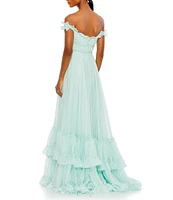 Mac Duggal Ruffle Sweetheart Off-The-Shoulder Chiffon Baby Doll Gown