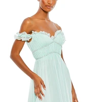 Mac Duggal Ruffle Sweetheart Off-The-Shoulder Chiffon Baby Doll Gown