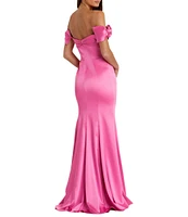 Mac Duggal Satin Off-The-Shoulder Neck Short Sleeve Bow Detail Gown