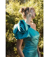 Mac Duggal Satin One Shoulder Neck Sleeveless Bow Detail Mermaid Gown