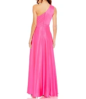 Mac Duggal Satin One Shoulder Sleeveless Ruffle High-Low A-Line Dress