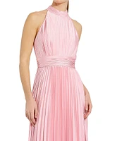 Mac Duggal Satin Pleated Halter Neck Sleeveless A-Line Gown