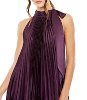 Mac Duggal Satin Pleated Halter Neck Sleeveless High-Low Hem Caftan Gown