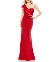 Mac Duggal Satin Tie Front Detail One Shoulder Sleeveless Draped Trumpet Gown