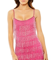 Mac Duggal Scoop Neck Beaded Fringe Mini Dress