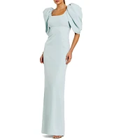 Mac Duggal Scoop Neck Dramatic Puff Sleeve Crepe Gown