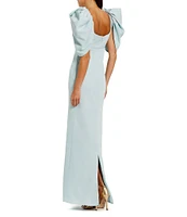 Mac Duggal Scoop Neck Dramatic Puff Sleeve Crepe Gown