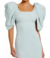 Mac Duggal Scoop Neck Dramatic Puff Sleeve Crepe Gown