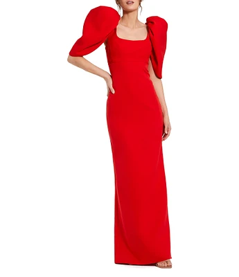 Mac Duggal Scoop Neck Dramatic Puff Sleeve Crepe Gown