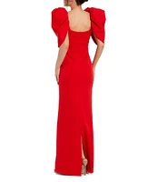 Mac Duggal Scoop Neck Dramatic Puff Sleeve Crepe Gown