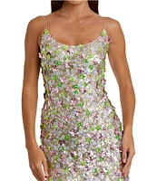 Mac Duggal Scoop Neck Floral Pailletee Embellished Mesh Column Gown