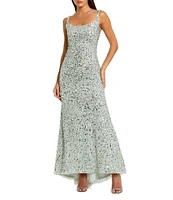 Mac Duggal Scoop Neck Sequined Sheath Gown