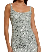 Mac Duggal Scoop Neck Sequined Sheath Gown