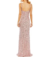 Mac Duggal Scoop Neck Sequined Sheath Gown