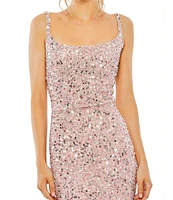 Mac Duggal Scoop Neck Sequined Sheath Gown