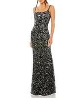 Mac Duggal Scoop Neck Sequined Sheath Gown
