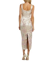Mac Duggal Scoop Neck Sleeveless Floral Brocade Sheath Midi Dress