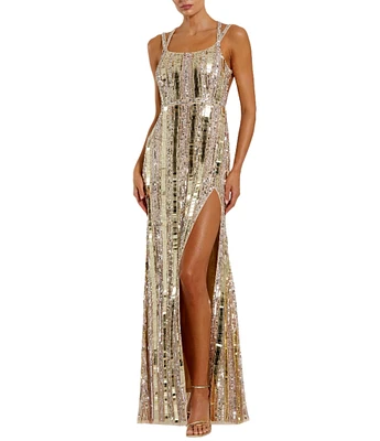Mac Duggal Scoop Neck Strap Back Embellished Column Gown