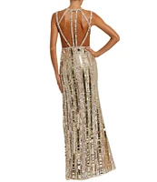 Mac Duggal Scoop Neck Strap Back Embellished Column Gown
