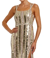 Mac Duggal Scoop Neck Strap Back Embellished Column Gown