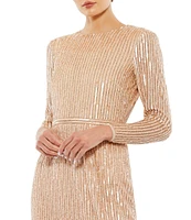 Mac Duggal Sequin Crew Neck Long Sleeve Sheath Mini Dress