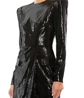 Mac Duggal Sequin Crew Neck Long Sleeve Sheath Mini Dress