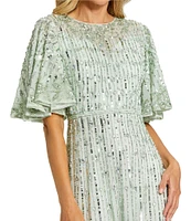 Mac Duggal Sequin Crew Neck Short Flutter Sleeve Midi Dress