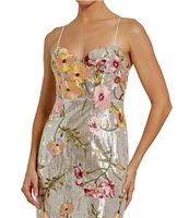 Mac Duggal Sequin Embroidered Floral Sweetheart Neck Sleeveless Spaghetti Straps Chemise Gown