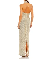 Mac Duggal Sequin Halter Mock Neck Sleeveless Gown