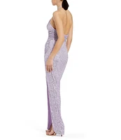 Mac Duggal Halter Neck Front Slit Sequin Gown