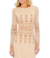 Mac Duggal Sequin Jewel Neckline Long Sleeve Midi Dress