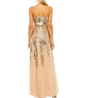 Mac Duggal Sequin Mesh Strapless Sweetheart Neck A-Line Gown