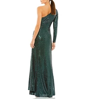 Mac Duggal Sequin One Shoulder Neck One Sleeve Ruched Gown