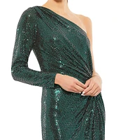 Mac Duggal Sequin One Shoulder Neck One Sleeve Ruched Gown