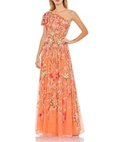Mac Duggal Sequin One Shoulder Short Flutter Sleeve Gown