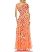 Mac Duggal Sequin One Shoulder Short Flutter Sleeve Gown