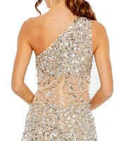 Mac Duggal Sequin One Shoulder Sleeveless Mini Dress