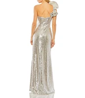 Mac Duggal Sequin Ruffle One Shoulder Sleeveless Gown