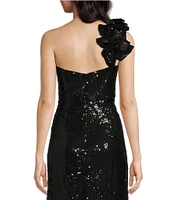 Mac Duggal Sequin Ruffle One Shoulder Sleeveless Gown