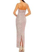 Mac Duggal Sequin Square Neck Sleeveless Bow Detail Column Gown