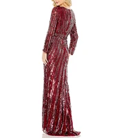 Mac Duggal Sequin Surplice V-Neck Long Sleeve Gown