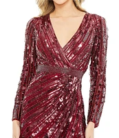 Mac Duggal Sequin Surplice V-Neck Long Sleeve Gown