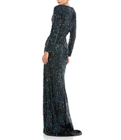 Mac Duggal Sequin Sweetheart Neck Long Sleeve Gown