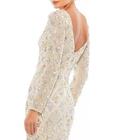 Mac Duggal Sequin Plunge V-Neck Long Sleeve Sheath Gown