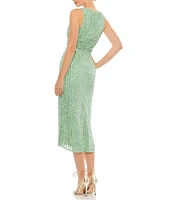 Mac Duggal Sequin V-Neck Sleeveless Midi Dress