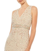 Mac Duggal Sequin V-Neck Sleeveless Midi Dress