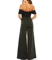 Mac Duggal Sequined Off Shoulder Sleeve Jumpsuit